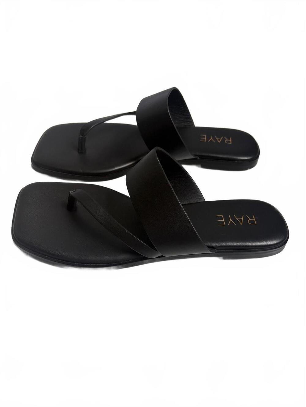 RAYE | Women’s Black Leather Diagonal Strap Thong Sandal Size 8 - Picture 2 of 5